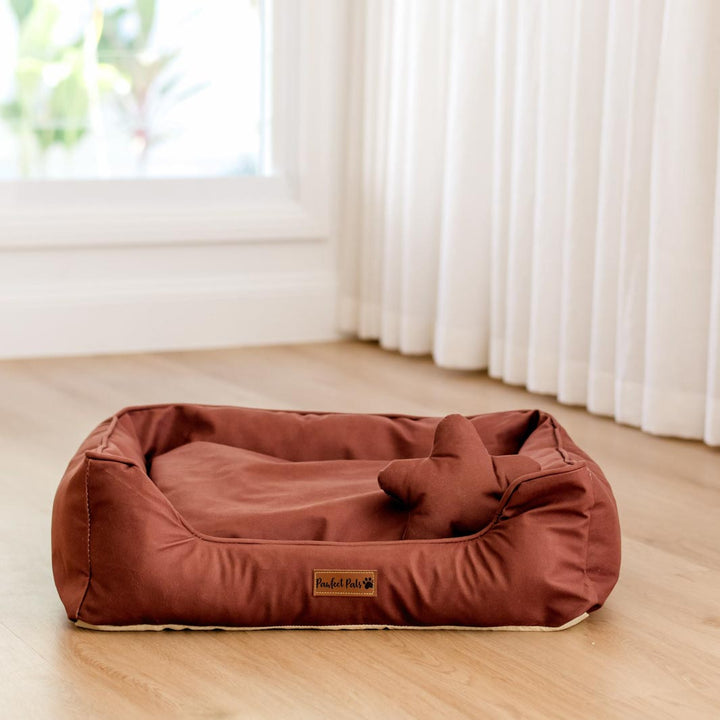 Velvet Mocha Snuggle Bud dog bed.