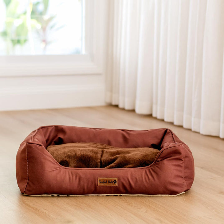 Underside of the Velvet Mocha Snuggle Bud dog bed.